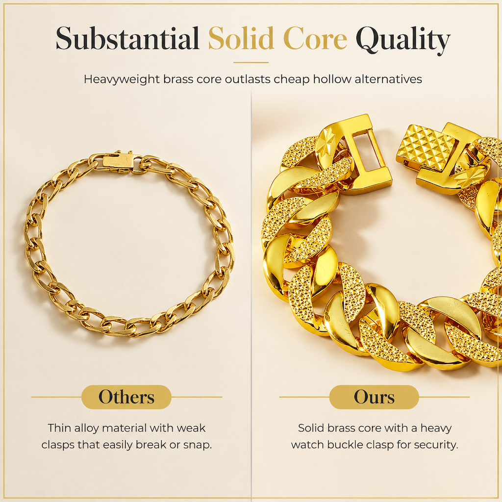 ⛓️ LIMITIERTES ANGEBOT 50% RABATT! ✨ Herren Sandgold-Armband – Massivmessing, matt sandgestrahlt, Uhrverschluss 💪