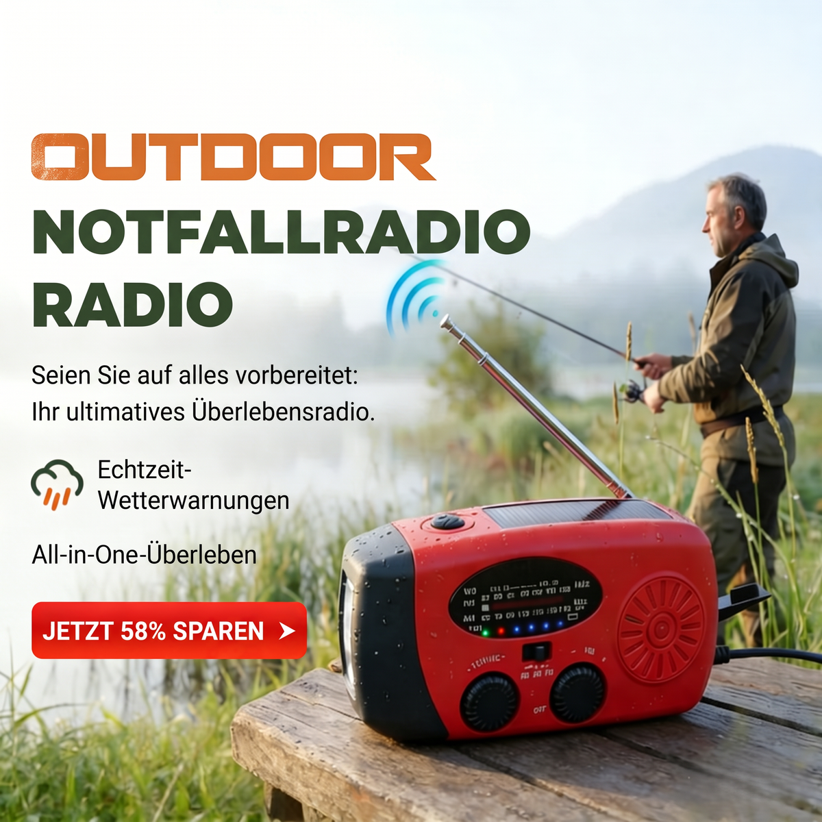 🏕️ LIMITIERTES ANGEBOT 50% RABATT! ✨ Solar-Notfallradio – Kurbelbetrieb, Licht, Powerbank 📻