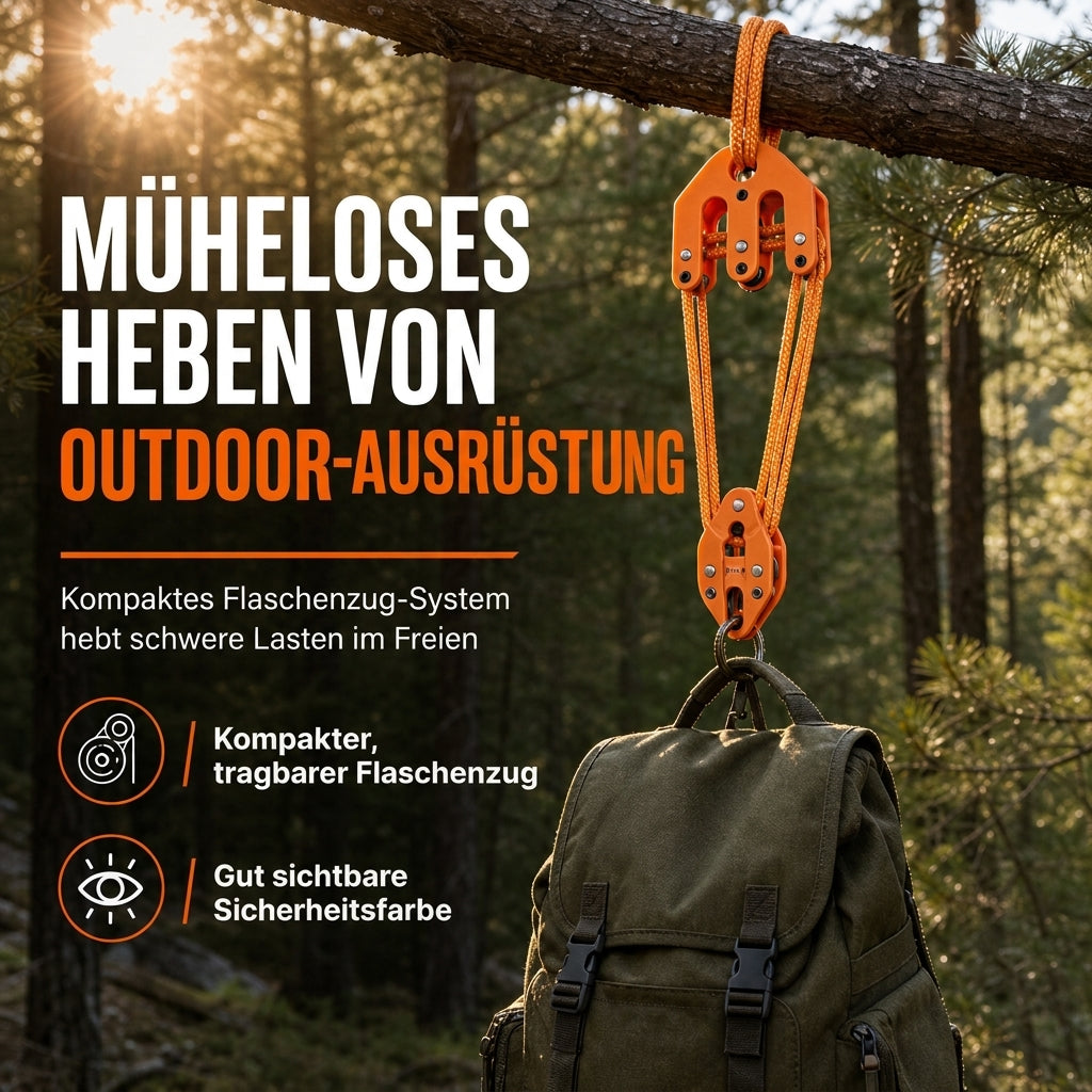 🏕️ LIMITIERTES ANGEBOT 50% RABATT! ✨ Flaschenzug für Jagdausrüstung – Einfach zu bedienen, Robust, Tragbar 🪝