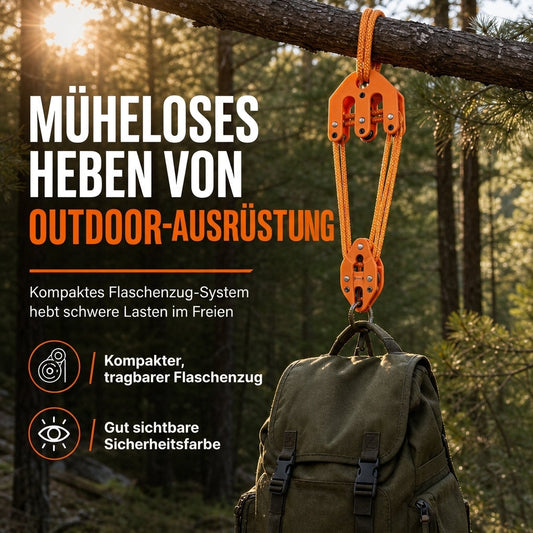 🏕️ LIMITIERTES ANGEBOT 50% RABATT! ✨ Flaschenzug für Jagdausrüstung – Einfach zu bedienen, Robust, Tragbar 🪝