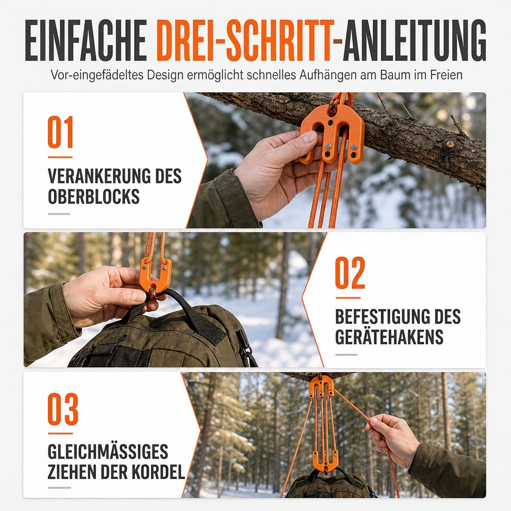 🏕️ LIMITIERTES ANGEBOT 50% RABATT! ✨ Flaschenzug für Jagdausrüstung – Einfach zu bedienen, Robust, Tragbar 🪝