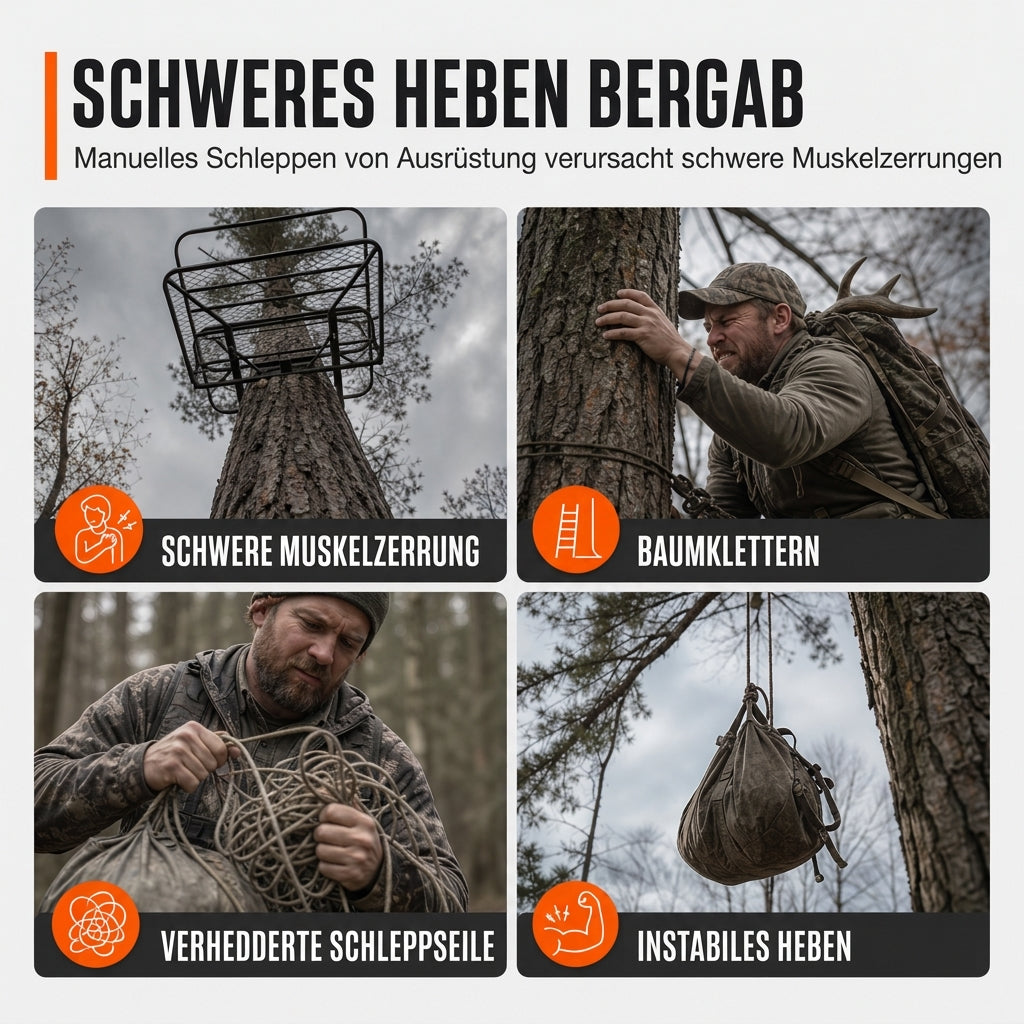 🏕️ LIMITIERTES ANGEBOT 50% RABATT! ✨ Flaschenzug für Jagdausrüstung – Einfach zu bedienen, Robust, Tragbar 🪝
