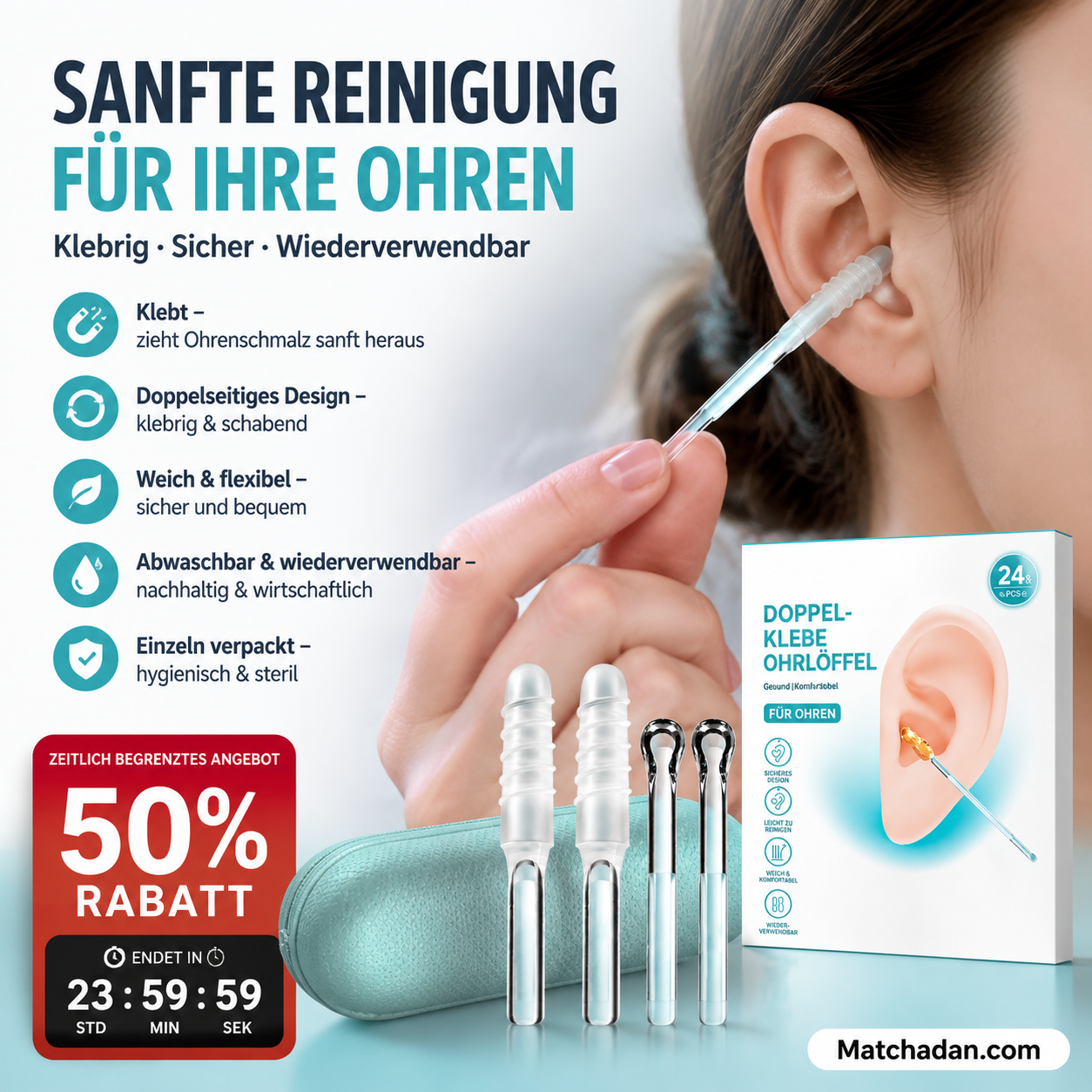Selbstklebendes Werkzeugset zum Entfernen von Ohrenschmalz
