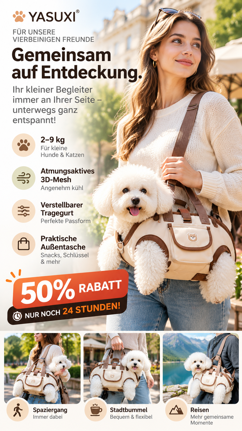 3-in-1 Haustier-Tragetasche – Atmungsaktiv, ergonomisch & bequem für kleine Hunde und Katzen-Gcom