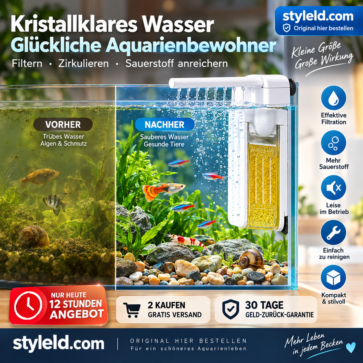 🌊🐠 Multifunktionaler Mini-Filter – Filterung, Umwälzung & Belüftung – 2 Stück versandkostenfrei! 🌿