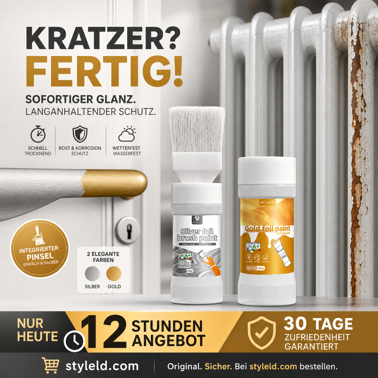 ✨Neu eingetroffen✨ Metallic-Silberfarbe auf Wasserbasis mit integriertem Pinsel (50 % Rabatt)