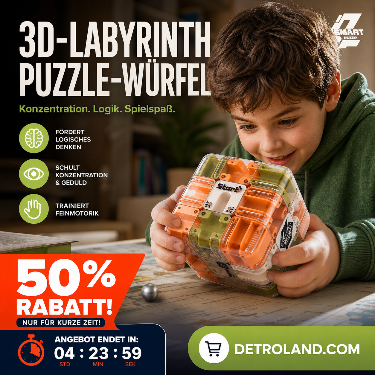 🧩 JETZT 50 % RABATT! ✨ Großes 3D-Labyrinth-Puzzle-Würfel – 120 herausfordernde Routen mit sanfter Drehung für die kognitive Entwicklung und Spaß 🧠🔛