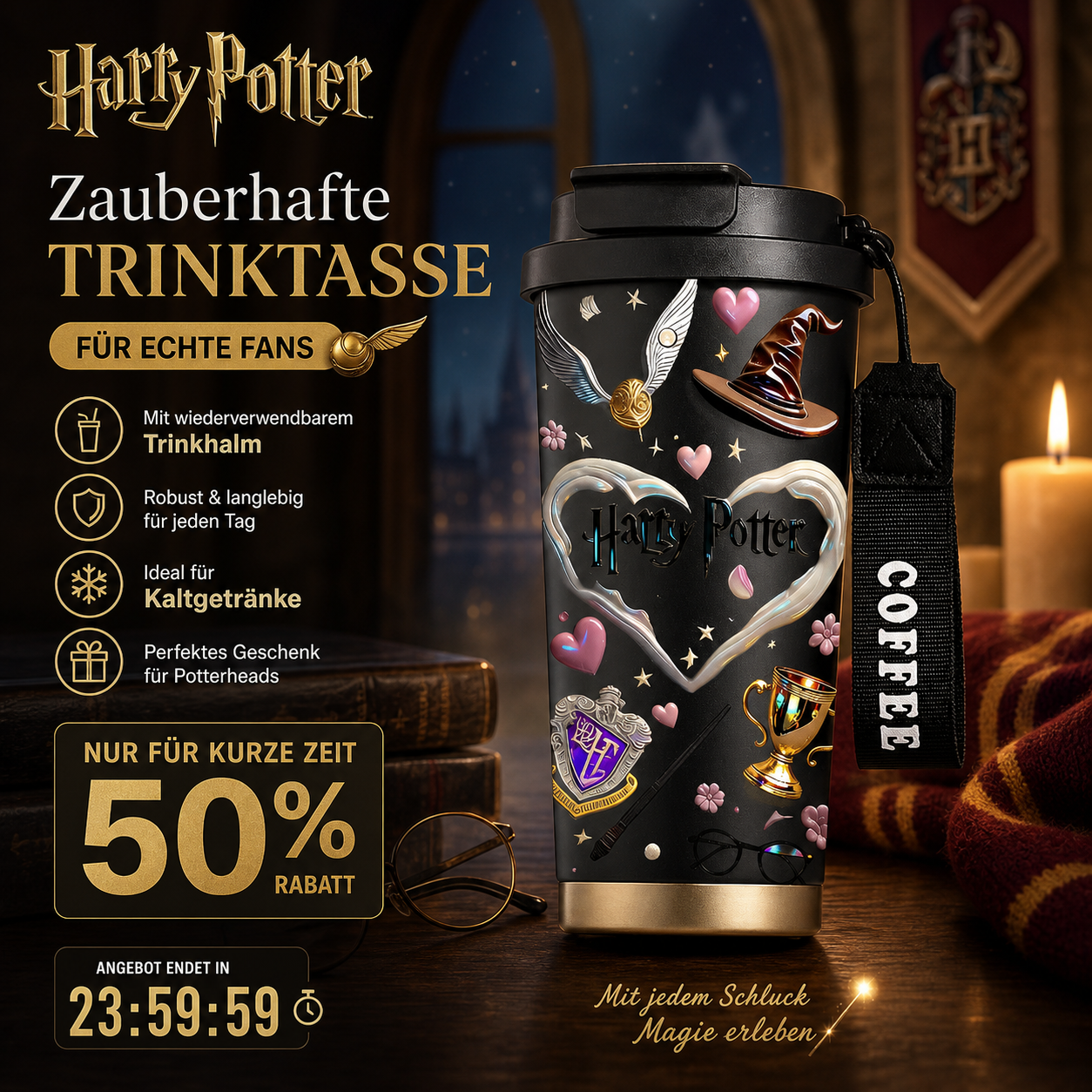 Harry-Potter-Magie – Patron-Glas mit Strohhalm